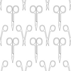 Pattern of scissors for manicure and pedicure. Vector texture. Thin line symbol. Design for banner, flyer, poster or print, websites, web design, mobile app on white background.