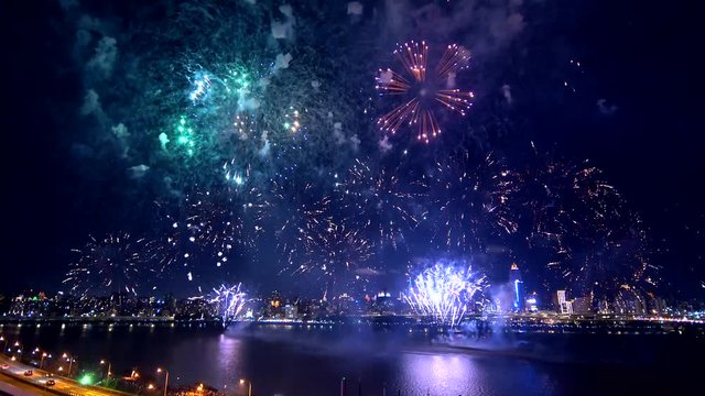 Mid-Autumn Festival Fireworks Show at Dadaotun Wharf, Taipei, Taiwan