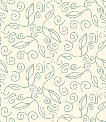 Abstract floral seamless pattern with different shapes.  Curly mosaic background, wrapping paper. Vector illustration.  