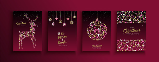 Christmas New Year red gold abstract shape set