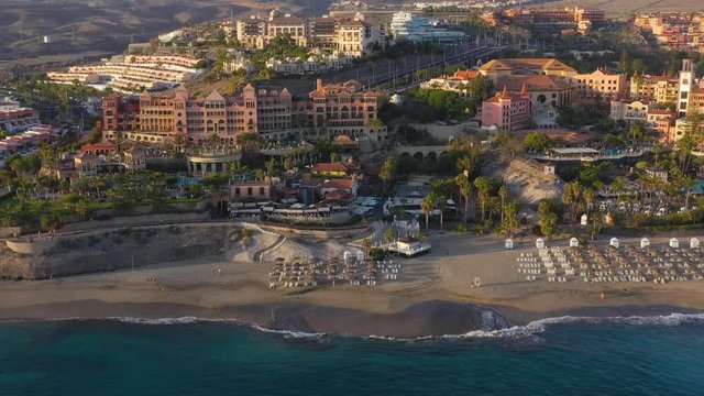 Aerial view of Los Cristianos, Las Americas and Adeje, Canary Islands, Tenerife, Spain