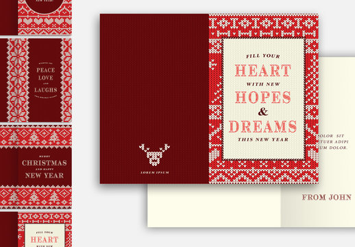 Holiday Card Layout with Textile Pattern Elements