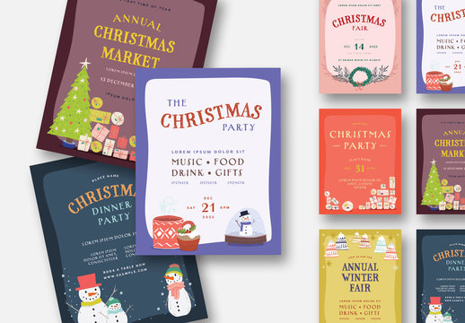 Illustrated Christmas Event Flyer Layout Set