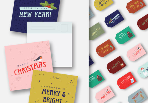Holiday Gift Tag and Poscard Layout Set
