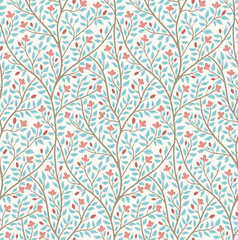 Floral trees intertwined branches with flowers and leaves