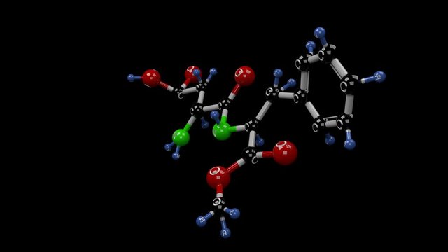 Aspartame molecule. Molecular structure of aspartame, commonly used as an artificial sweetener also known as Nutrasweet or Equal. Alpha channel.