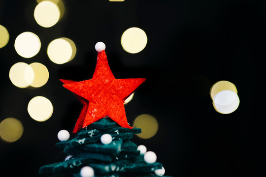 Santa Clause and Christmas Tree with snow. Celebration, new year background without happy new year text