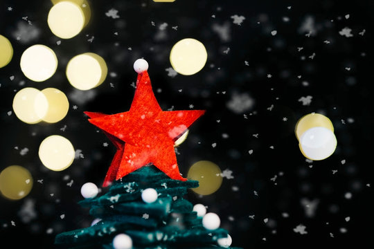 Santa Clause and Christmas Tree with snow. Celebration, new year background without happy new year text