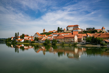 Naklejka na ściany i meble Ptuj town in Slovenia - beautiful view over the old town and castle in the sunny day