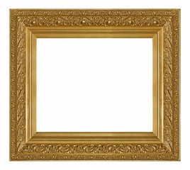 Golden frame for paintings, mirrors or photo isolated on white background