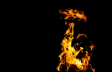 Closeup image of bonfire on black background