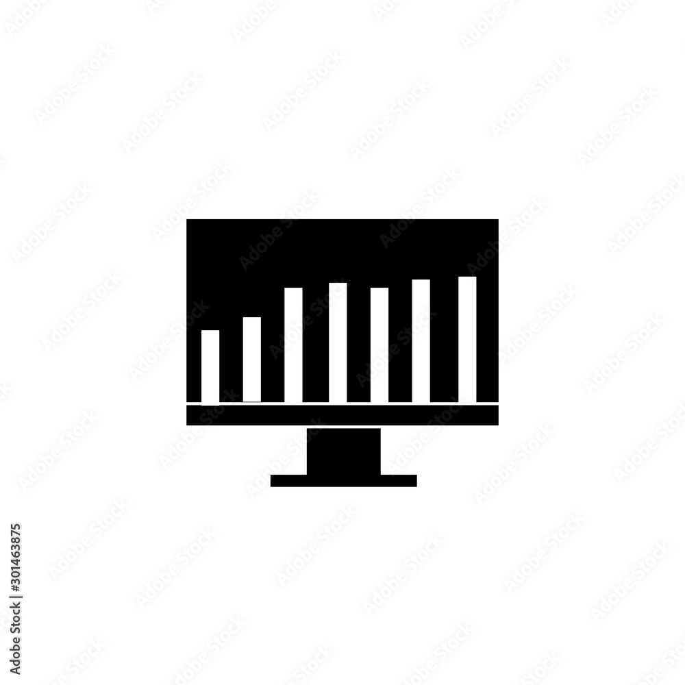 Poster black computer monitor with graph chart icon isolated on grey background. report text file icon. acc