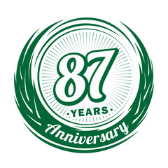 Eighty-seven years anniversary celebration logotype. 87th anniversary logo. Vector and illustration.