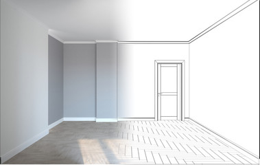 empty room, interior visualization, 3D illustration