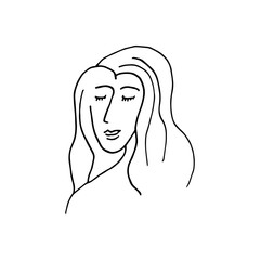 Doodle beautiful woman face. International Women's Day. Vector illustration for card, poster, modern design. Feminism concept.