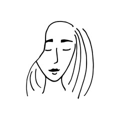 Doodle beautiful woman face. International Women's Day. Vector illustration for card, poster, modern design. Feminism concept.
