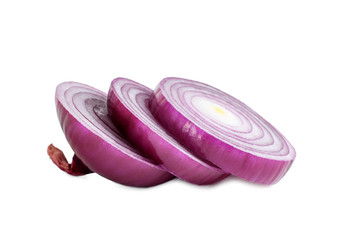 round slices sliced red onion isolated close-up