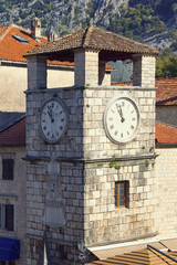 Montenegro.  Clock Tower in Old Town of Kotor - UNESCO World Heritage site
