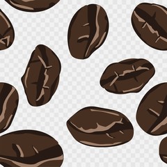 Coffee beans seamless pattern in abstract style. Vector hand drawing illustration. Roasted beans closeup. Coffee seamless pattern, great design for any purposes.