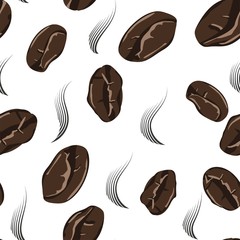 Coffee beans seamless pattern in abstract style. Vector hand drawing illustration. Roasted beans closeup. Coffee seamless pattern, great design for any purposes.