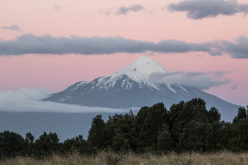 Volcano at sunset