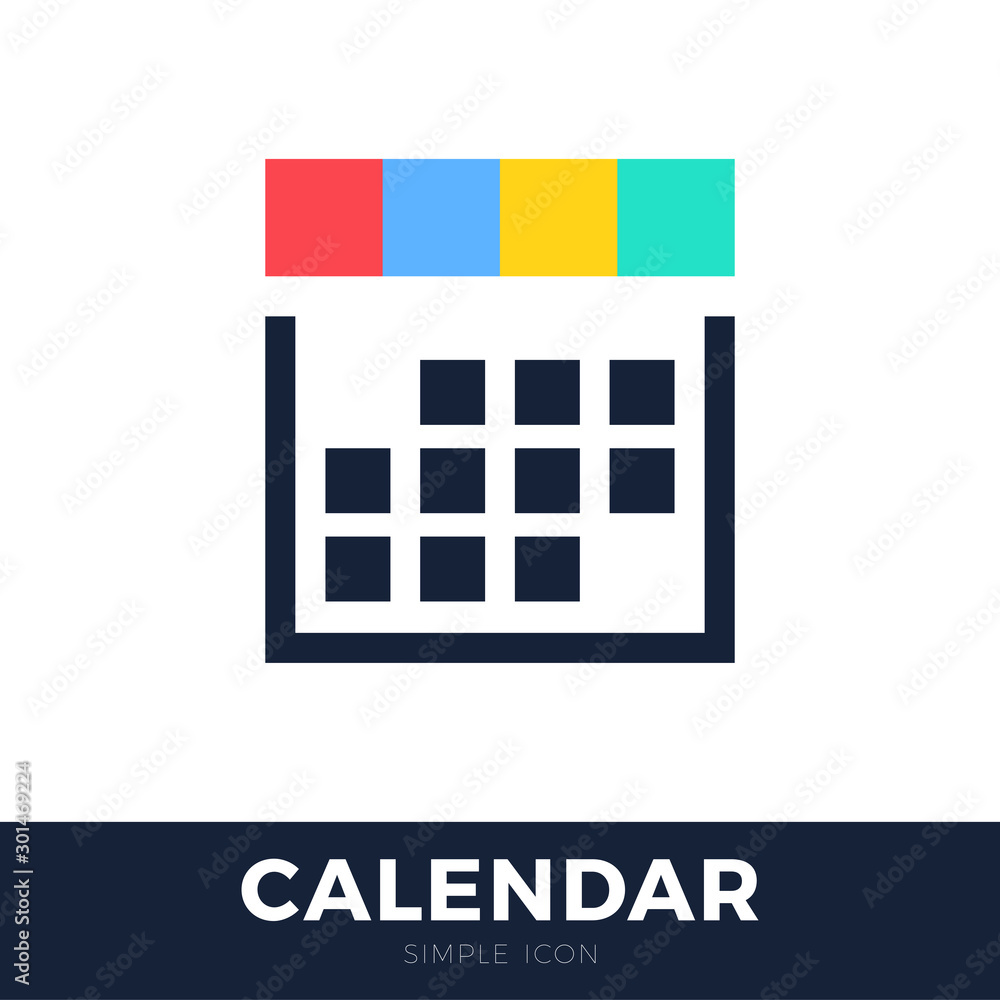 Poster four seasons calendar flat vector icon. calendar line vector icon on white background with colorful 