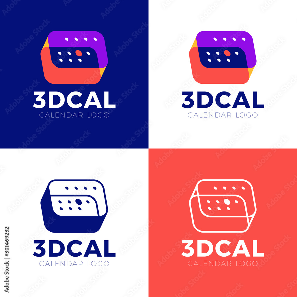 Poster abstract 3d calendar with marks one day. colorful 3d calendar logo with days grid