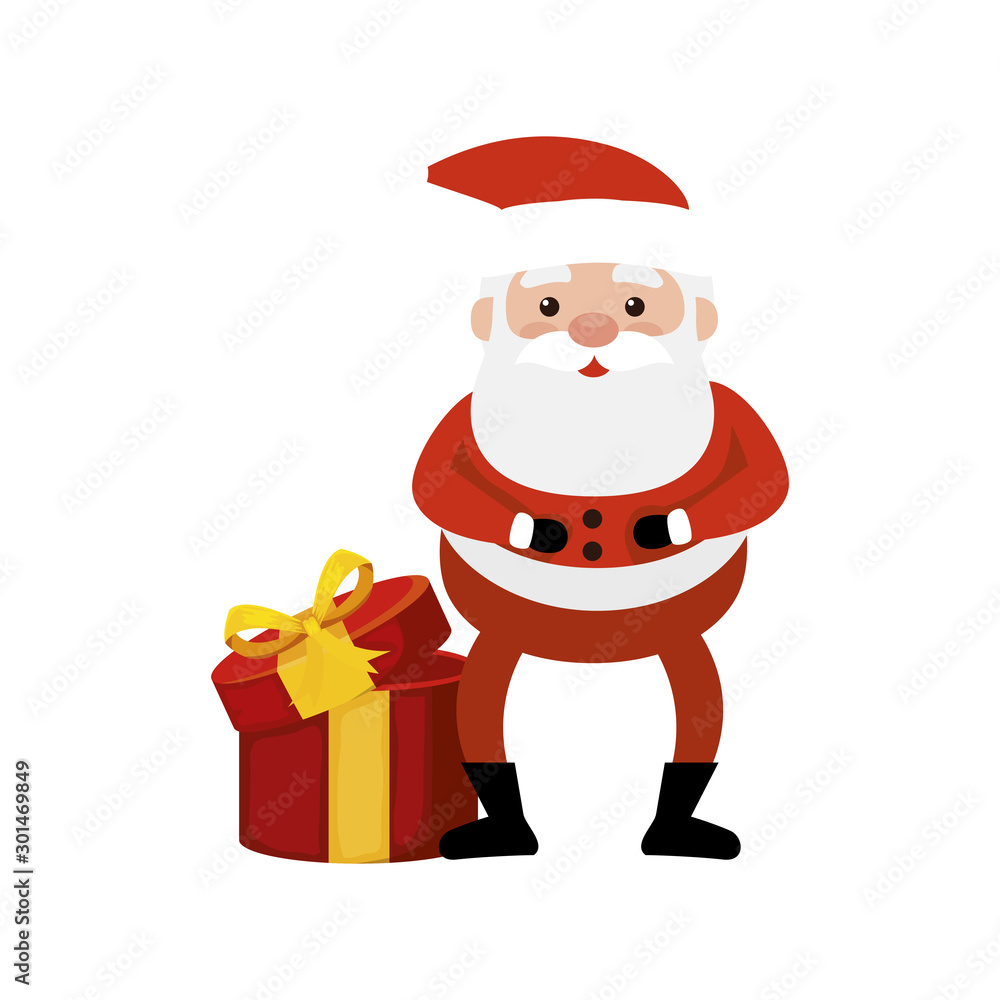 Wall mural merry christmas santa claus with gift box vector illustration design