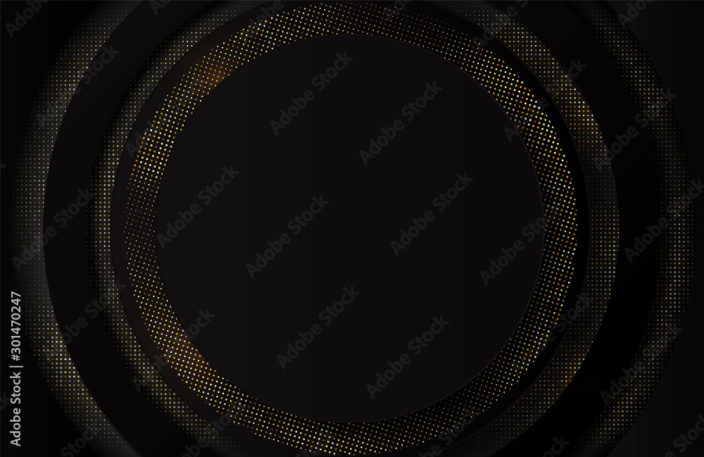 Poster abstract 3d luxury black background with glitter. black banner with gold dots. vector background