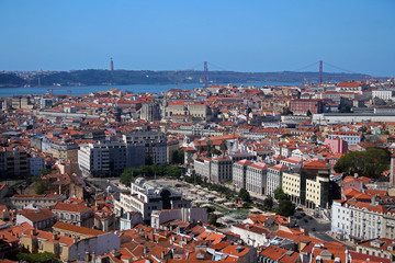Fototapeta premium Panorama of Lisbon with the 25th of April bridge