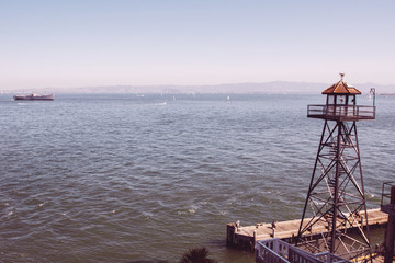 Aussicht von der Alcatraz Insel mit Wachturm, Okt 2019