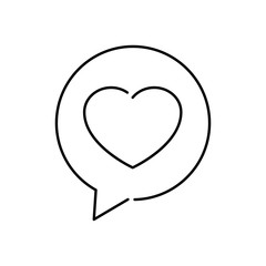 Icono lineal mensaje con corazón en burbuja habla forma redonda en color negro 