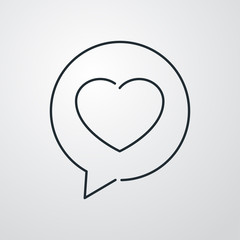 Icono lineal mensaje con coraz&oacute;n en burbuja habla forma redonda en fondo gris