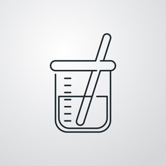 Símbolo laboratorio de química con icono lineal de frasco de cristal en fondo gris