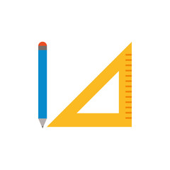 Isolated construction ruler and pencil flat design