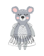 Nursery poster with cute animal. Black and white koala. Scandinavian style