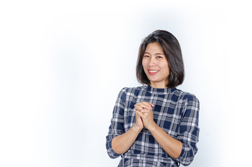 Business woman with folded hands looking to side. isolated female portrait.