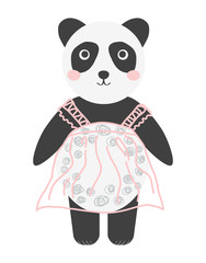 Panda bear portrait, kids art, wild arctic animal. Decor elements, sticker, postcard. Scandinavian Design