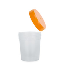 Sterile medical container for biomaterial. Isolated on a white with shadow.