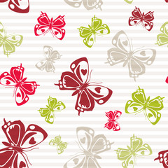 Lines and butterfly winged insect silhouettes seamless wallpaper.