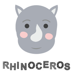 Cute Rhino in Scandinavian style. Hand-drawn. For printing on children's textiles, postcards, wall art.