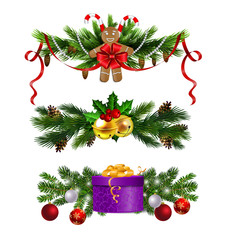 Christmas decorations with fir tree golden jingle bells