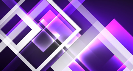 Neon shiny color squares on black, modern template