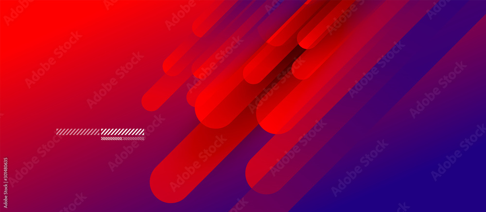 Poster Flowing neon gradients geometric abstract background with straight lines and round tails. Fluid color pattern of color liquid gradient background for wallpaper, banner, background, card, landing page
