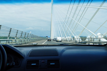 Queensferry Crossing Bridge, Brücke über den Fluß Forth bei Edinburgh in Schottland