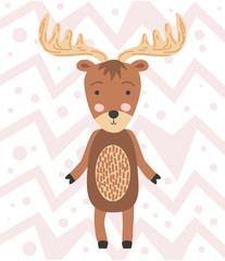 Cute moose flat hand drawn illustration. Forest fauna. Zoo mammal. Elk clipart. Postcard, kids book design element