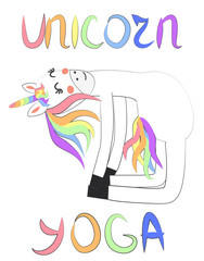 Unicorn yoga. Enlightenment, exercise, design, healthy lifestyle, Scandinavian style, children's print