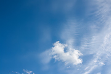Bright blue spring sky with light white clouds.