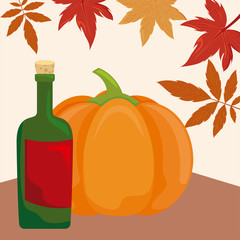 pumpkin in harvest with wine bottle