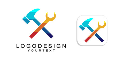 hammer and crank logo design. icon app smartphone color full